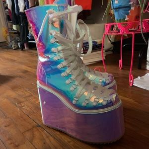 Reflective white wedge boots